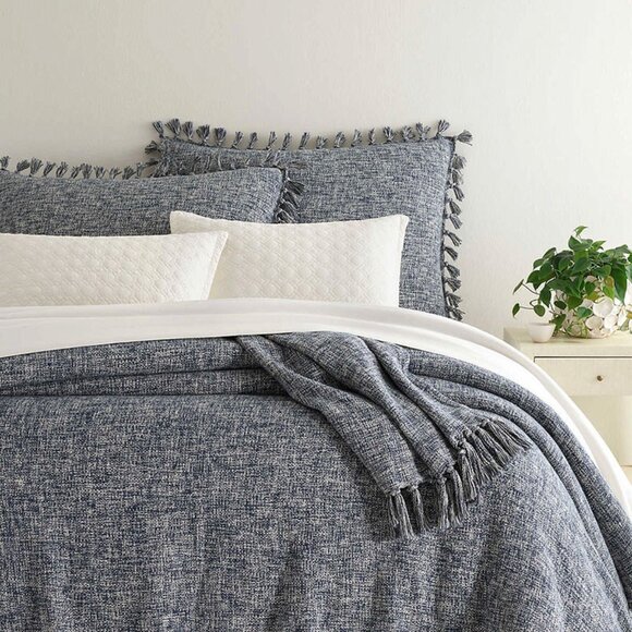 ANNIE SELKE Isla Vista Full Queen cotton/linen tassel coverlet Slate Blue New - Picture 1 of 5